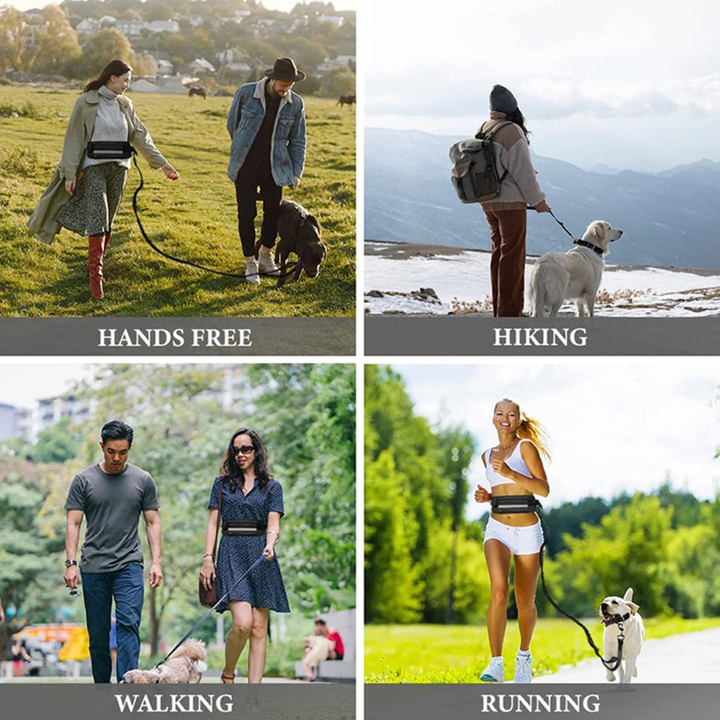 Hands-Free Reflective Dog Leash with Waist Belt & Pouch – Perfect for Running & Walking