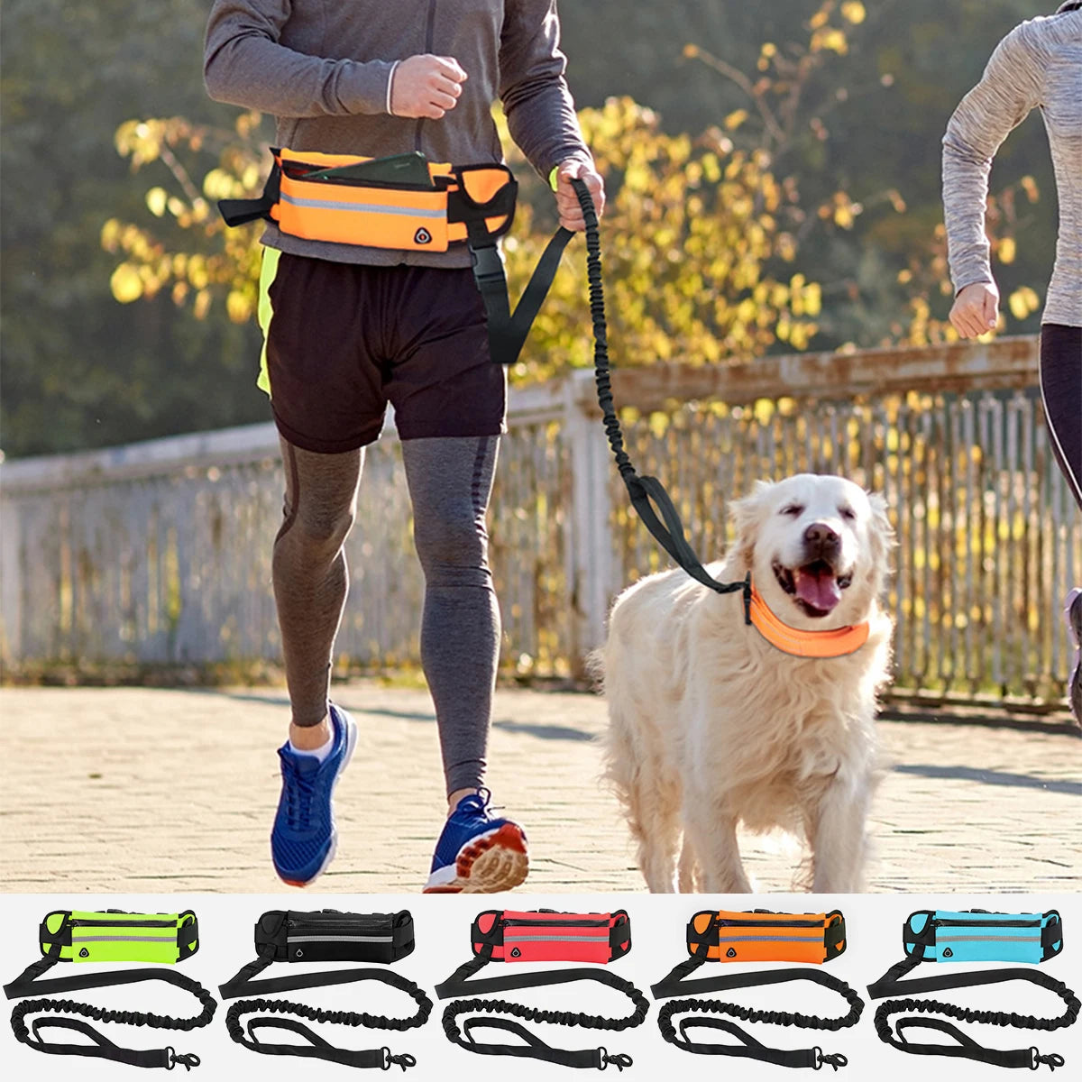 Hands-Free Reflective Dog Leash with Waist Belt & Pouch – Perfect for Running & Walking