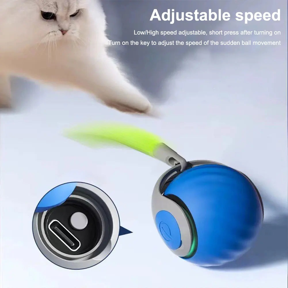 Automatic Moving Cat Toy Ball Smart Cat Toys USB Rechargeable Smart Cat Toys Ball Speedy Tail Cat Toy Cat Interactive Ball Toys