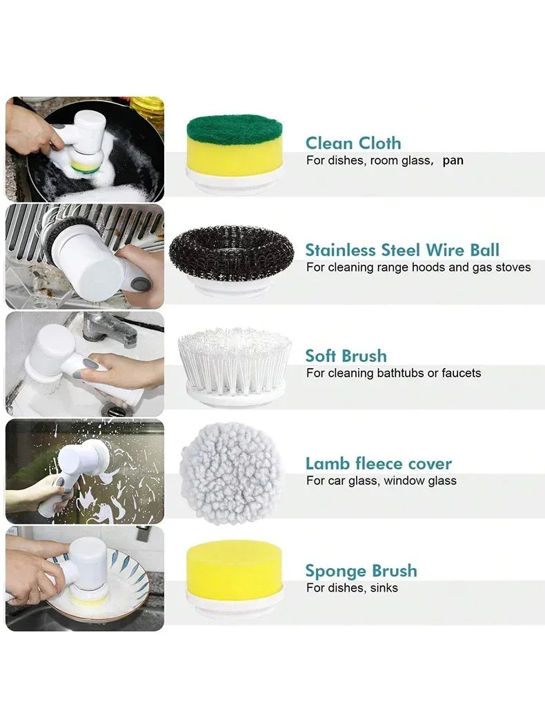 5-in-1 Electric Spin Scrubber Brush for Bathroom Tile Bathtub Sink, Power Scrubber with 5 Replaceable Brush Heads