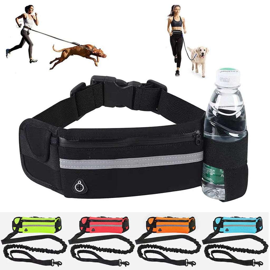 Hands-Free Reflective Dog Leash with Waist Belt & Pouch – Perfect for Running & Walking