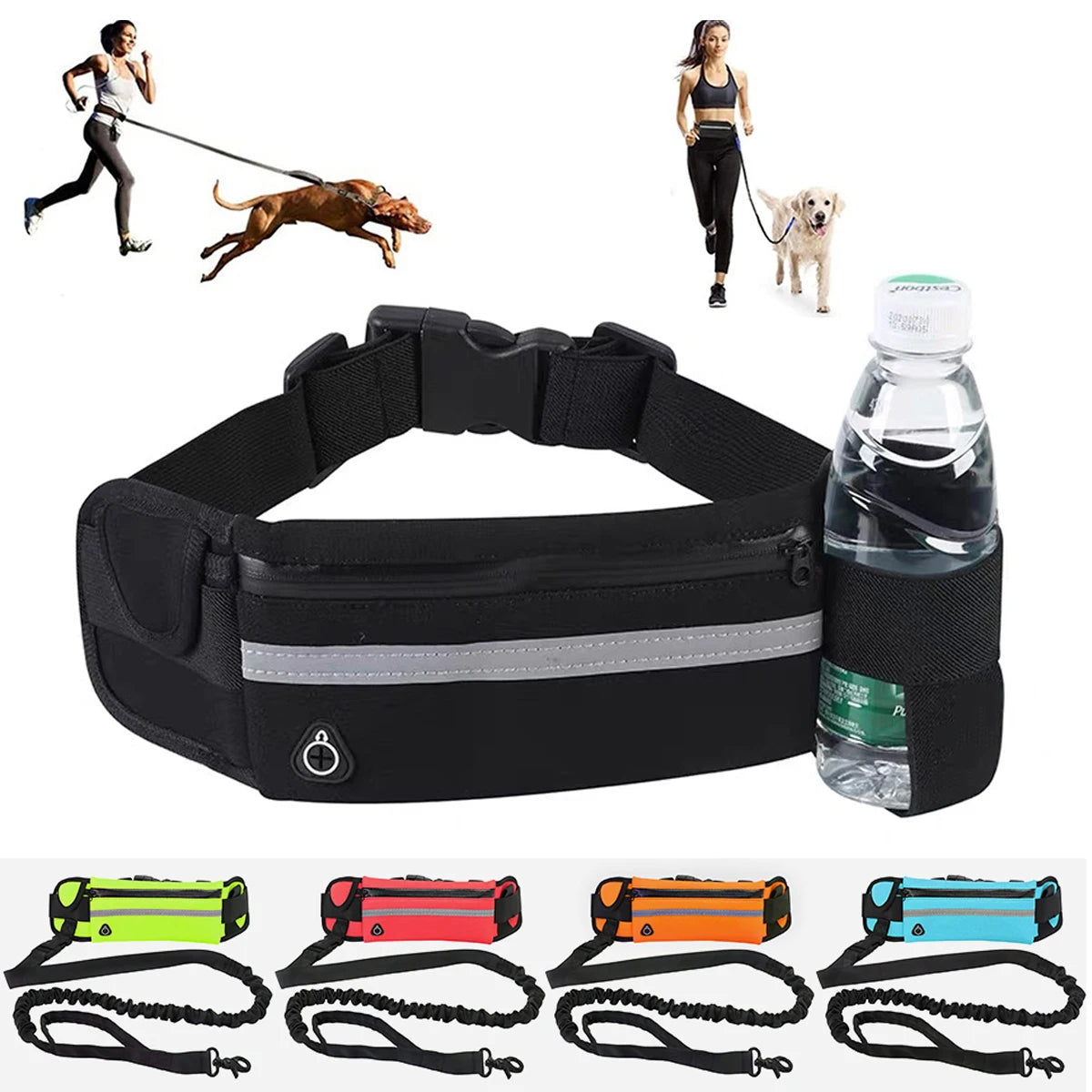 Hands-Free Reflective Dog Leash with Waist Belt & Pouch – Perfect for Running & Walking