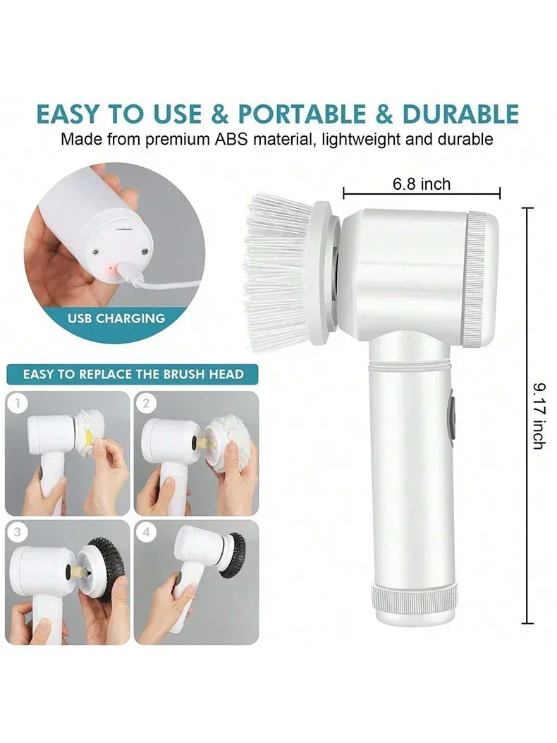 5-in-1 Electric Spin Scrubber Brush for Bathroom Tile Bathtub Sink, Power Scrubber with 5 Replaceable Brush Heads