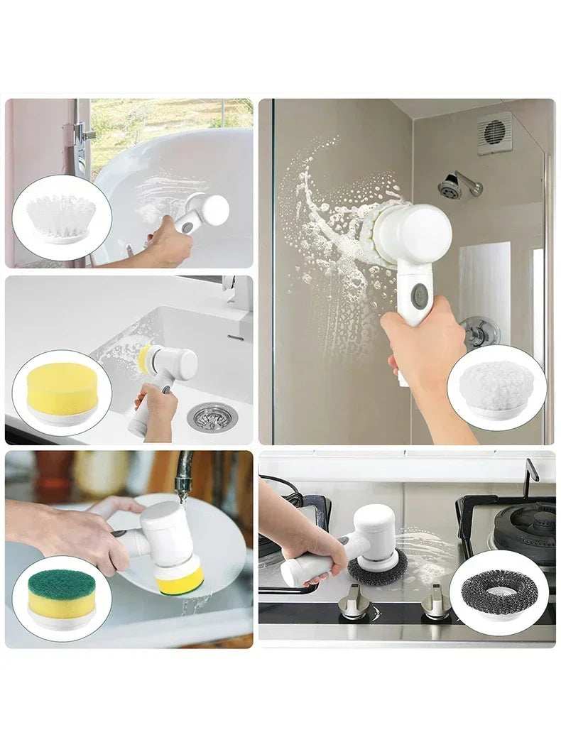 5-in-1 Electric Spin Scrubber Brush for Bathroom Tile Bathtub Sink, Power Scrubber with 5 Replaceable Brush Heads